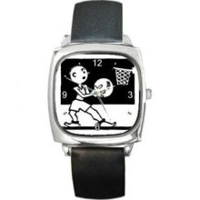 Basketball Player Man Retro Style Square Wrist Watch