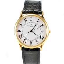 Baume & Mercier Classima 18 K Gold Case White Dial Leather Band Men's Watch