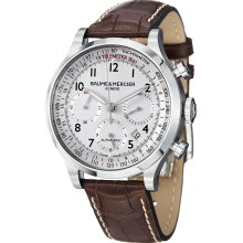 Baume & Mercier Men's 'Capeland' White Dial Brown Leather Strap Watch
