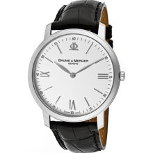 Baume & Mercier Watches Men's Classima White Dial Black Leather Autom
