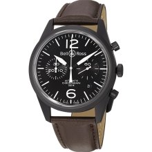 Bell & Ross Men's 'Vintage' Black Dial Brown Strap Chronograph Watch
