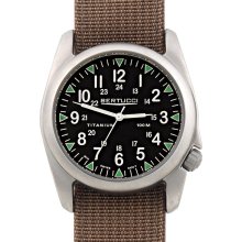 Bertucci A-4T Vintage 44 Yankee Mens Titanium Watch - Dark Khaki Nylon Strap - Black Yankee Dial - 13407