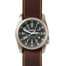 Bertucci Mens A-4T Vintage Yankee Tritium Analog Titanium Watch - Brown Leather Strap - Black Dial - 13419