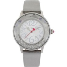 Betsey Johnson Silver Floating Crystals Silver Patent Bj00159-01 Ladies Watch