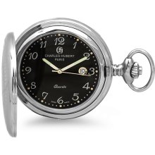 Black dial quartz pocket watch & chain by charles hubert #3599-b