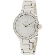 Bold Pave' Case Bracelet Watch by VT Luxe - Silvertone - One Size