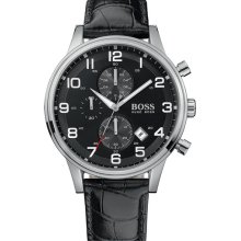 BOSS Black Leather Strap Chronograph Watch Black