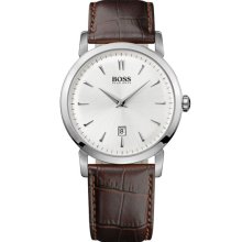 BOSS Black Round Leather Strap Watch