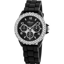 Breda Womens 2216 Black Belle Rhinestone Jelly Sport Watch