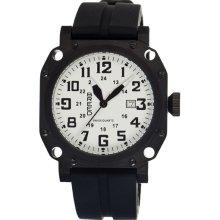 Breed Mens Bravo Analog Stainless Watch - Black Rubber Strap - White Dial - BRD4003
