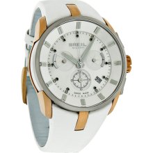 Breil Milano Aquamarine Diamond Chronograph White Leather Watch BW0513