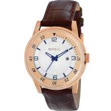 Breil 'Orchestra' Round Leather Strap Watch Brown/ Rose Gold