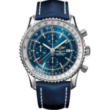 Breitling Navitimer World Stainless Steel A2432212/C561-leather-blue-deployant