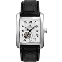 Bulova 96A127 Men's Automatic Silver Dial Open Heart Leather Strap Wat