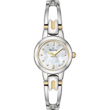 Bulova 98L141 Two Tone Stainless Steel Bangle Style Sunburst Mother Of Pearl Dial