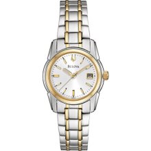 Bulova 98m105 Women's Watch Two Tone Dress Quartz Silver Tone Dial