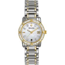 Bulova 98R107 Womens Diamond Accented Calendar Watch - Mother-of-pearl Dial Deployment Clasp Japanese Quartz Movement