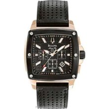 Bulova Black Leather & Rose Gold Marine Star Chronograph 98B103