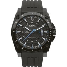 Bulova Champlain Precisionist Mens Black Stainless Watch - Black Rubber Strap - Carbon Fiber Dial - 98B142