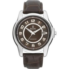 Bulova Claremont Precisionist Mens Stainless Watch - Brown Leather Strap - Brown Dial - 96B128