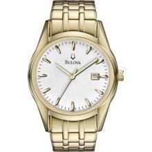 Bulova Dress Duets Mens Goldtone Watch - Stainless Bracelet - Silver Dial - 97B109