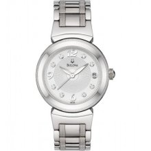 Bulova Ladies 8 Diamond Silver Tone Date Watch 96p105