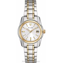 Bulova Ladies Essential Dress Watch - Two-Tone - Silver Dial - Date 98M105