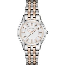 Bulova Ladies Rose Two Tone Stainless Steel Silver Tone Dial 98L143