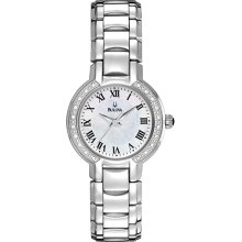 Bulova Ladies Stainless Steel Mother of Pearl Diamond Dress Watch 96R159