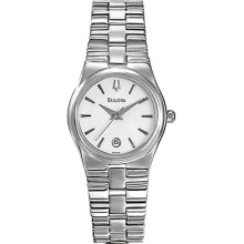 Bulova Ladies Stainless Steel Dress Watch White Dial 96M102