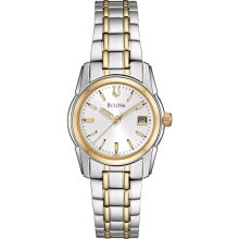 Bulova Ladies Two Tone Stainless Steel Dress Quartz Silver Tone Dial 98M105