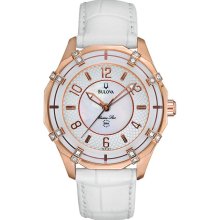 Bulova Marine Star Rose Diamond Leather Women's Watch 98R150