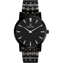 Bulova Men's Black Stainless Steel Case and Bracelet Classic Dress Black Dial 98A122