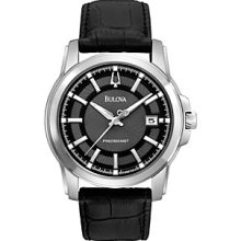Bulova Men's Precisionist Black Dial and Leather Strap Watch Men's