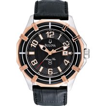 Bulova Men's Rose Two Tone Marine Star Black Dial Strap 98B154