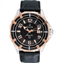 Bulova Men's 'Sport Marine Star' Rose Goldtone Steel/ Black Leather Watch