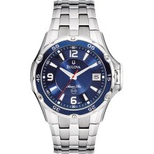 Bulova Men's Stainless Steel Marine Star Quartz Blue Dial Bezel Covered Crown 98B111