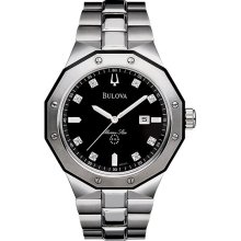 Bulova Men's Stainless Steel Marine Star Black Dial Diamonds Quartz 98D103