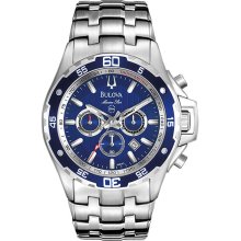 Bulova Men's Stainless Steel Case and Bracelet Marine Star Chronograph Blue Dial Date Display 98B163