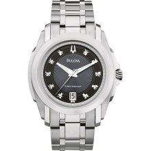 Bulova Men's Stainless Steel Precisionist Longwood Quartz Black Dial Diamonds 96D110