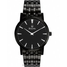 Bulova Mens Thin Series Duet Dress Watch Black Dial Black 98A122