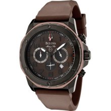 Bulova Watches Men's Marine Star Chronograph Brown Dial Brown Rubber