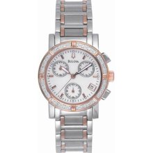 Bulova Women's Watch S. Steel Chronograph 16 Genuine Diamonds Date 98w04