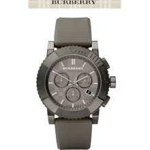 Burberry Mens Gray Rubber Gray Dial Chrono Calendar Watch Bu 2302