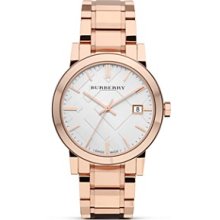 Burberry Men's 'large Check' Silver Dial Rose Gold Steel Watch