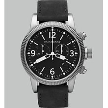 Burberry Stainless Steel and Leather Watch - Black-Steel