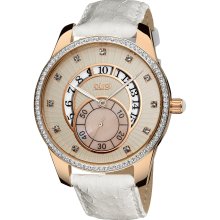 Burgi Women's Stainless Steel Mother of Pearl Leather Strap Date Watch (White)