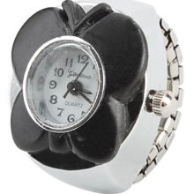 Butterfly Women's Black Style Alloy Analog Quartz Ring Watch (Silver)