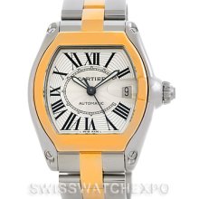 Cartier Roadster 18k Yellow Gold Steel Mens Watch W62031Y4