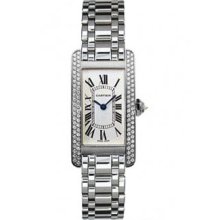 Cartier Tank Americaine 18kt White Gold Diamond Ladies Watch WB7018L1